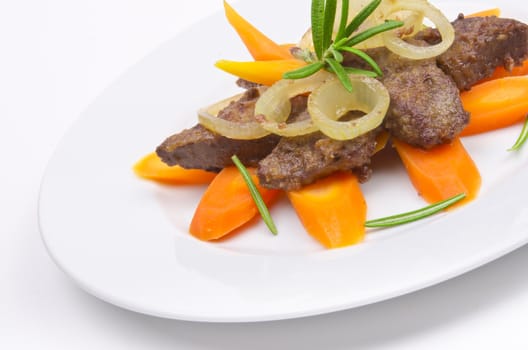 roasted liver with vegetables and apple