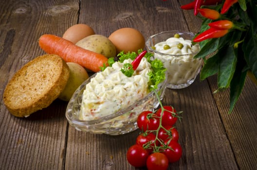 Polish vegetable salads with mayonnaise