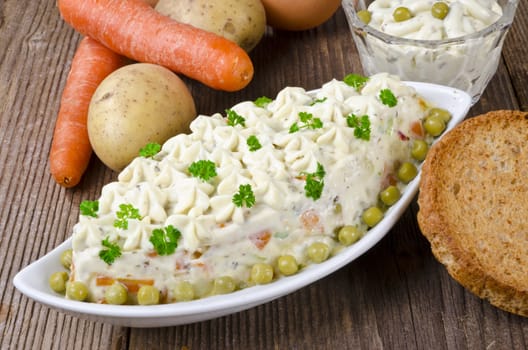 Polish vegetable salads with mayonnaise