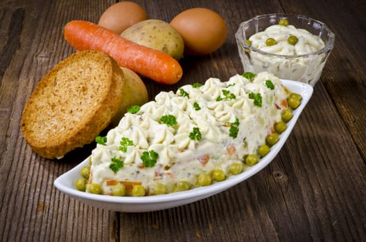 Polish vegetable salads with mayonnaise