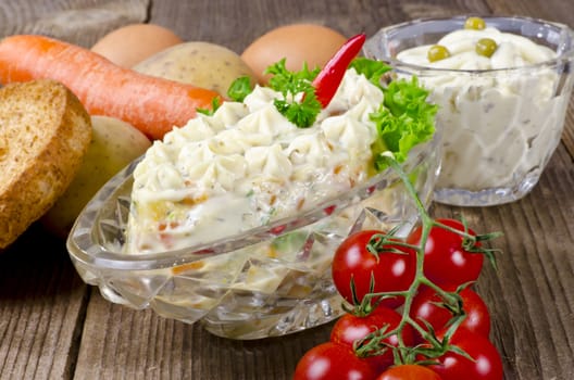 Polish vegetable salads with mayonnaise
