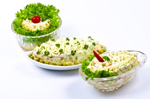 Polish vegetable salads with mayonnaise