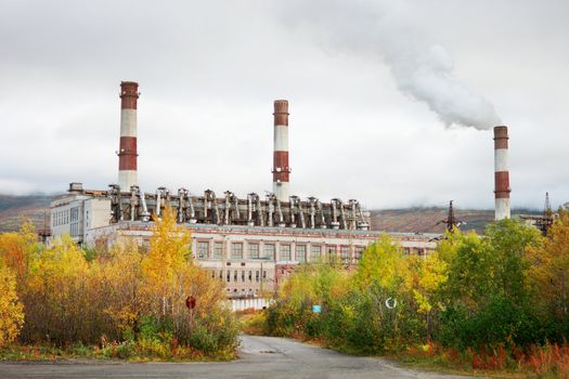 Thermal power station in northern Russia. Murmansk region