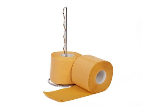 two toilette paper rolls on metal holder