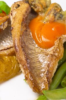 Roasted Dorade with seafood and French beans