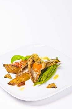 Roasted Dorade with seafood and French beans