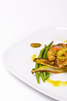 Roasted Dorade with seafood and French beans