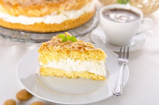 flat cake with an almond and sugar coating 