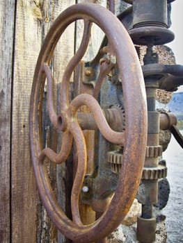 Metal wheel of vintage drill press