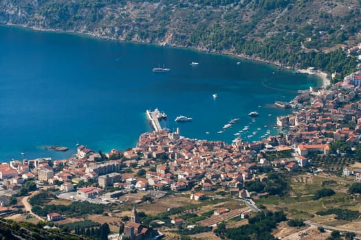 aerial view to the komiza town in Croatia