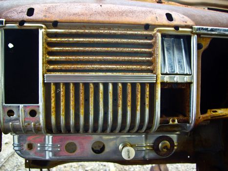 Rusted dashboard of vintage truck