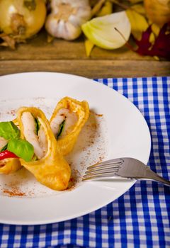 Pancakes with chicken breast