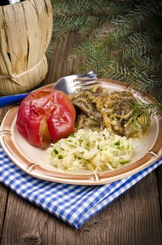 roasted liver with vegetables and apple