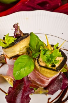 Aubergine beefs olive with Parma ham