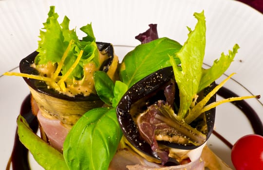 Aubergine beefs olive with Parma ham