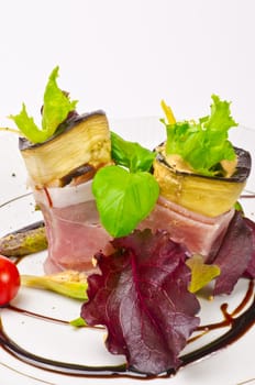 Aubergine beefs olive with Parma ham