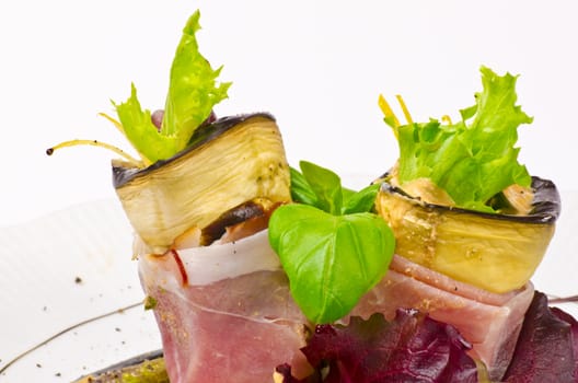 Aubergine beefs olive with Parma ham