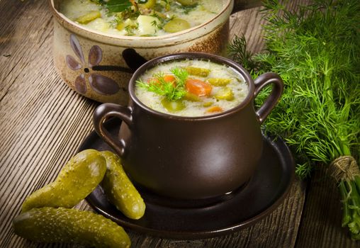 Polish pickled cucumbers soup