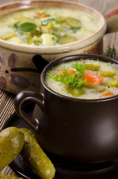 Polish pickled cucumbers soup