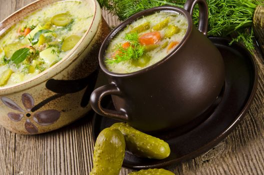 Polish pickled cucumbers soup