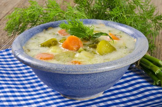 Polish pickled cucumbers soup