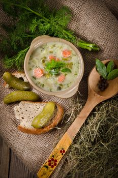 Polish pickled cucumbers soup