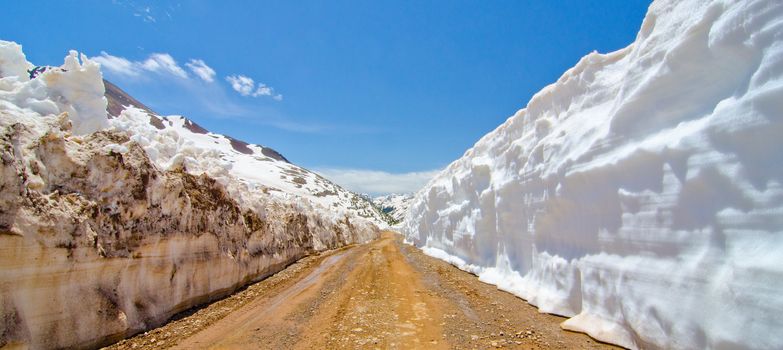 Snow Wall Leading from Animas Forks to Cinnamon Pass in the San Juan Mountains in Colorado