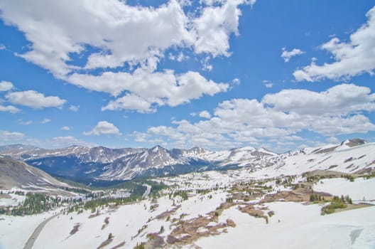 View of the Rocky Mountains from the top of Cottonwood Pass in Colorado