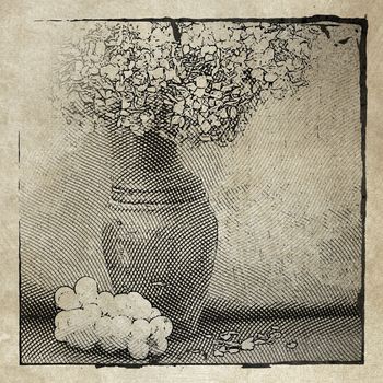 illustration of a dried flower in vase