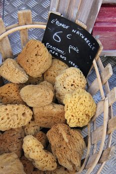Natural sponges at a market in the Provence, France