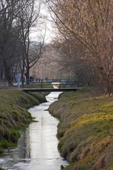 A stream is running in the early spring park