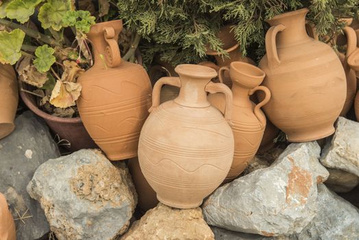 Greece ceramic pots in the gifts shop in Crete.