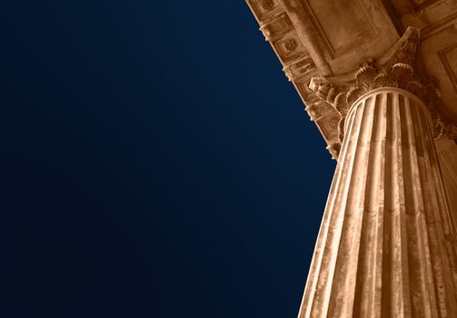 Classic greek style university college eduction, law court or politics building pillar on blue sky