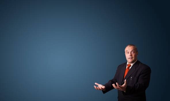 businessman in suit gesturing with copy space