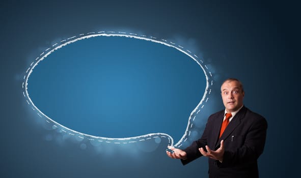 businessman in suit presenting speech bubble copy space