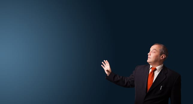 businessman in suit gesturing with copy space