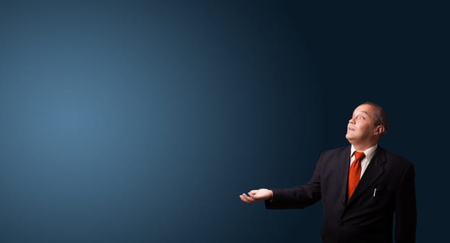 businessman in suit gesturing with copy space