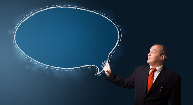 businessman in suit presenting speech bubble copy space