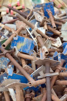 Pile of old scaffold or construction support tools