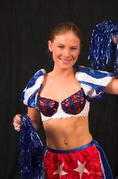Prom Queen Cheerleader with American flag clothing and tassles