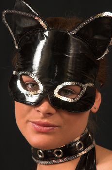 Cat Suit model with black mask and collar