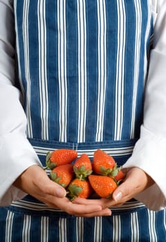 Woman chef or cook holding strawberries in her hands