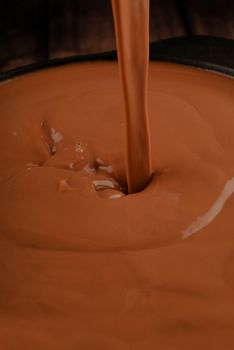 Melted or moulten chocolate poured into cooking pot