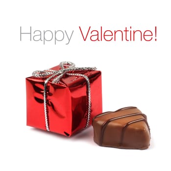 Small red Valentinge present box with chocolate confection