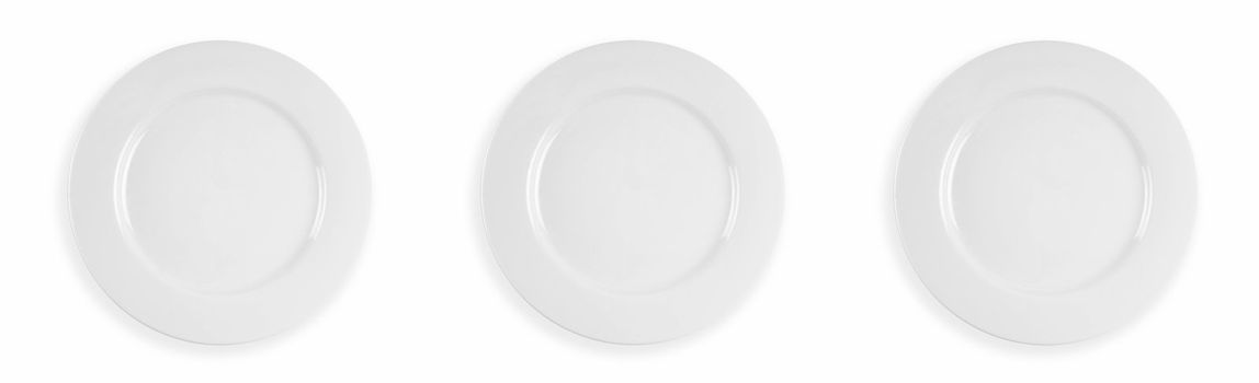 Composite image of three plate cutlery dinner setting in a row