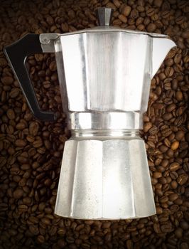Old coffee percolator and beans