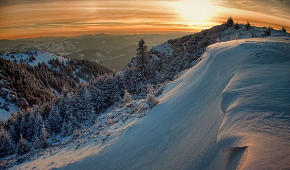 mountain sunset landscape in winter