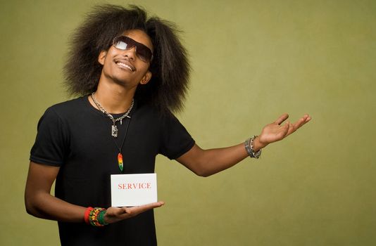 African American Male Posing with Card, Service