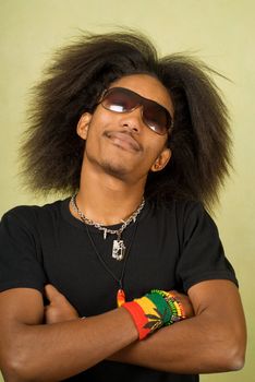 Close-Up of Happy Young African American Man Wearing Sunglasses