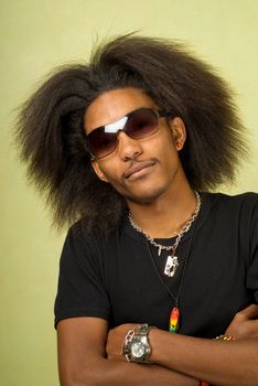 Close-Up of Happy Young African American Man Wearing Sunglasses